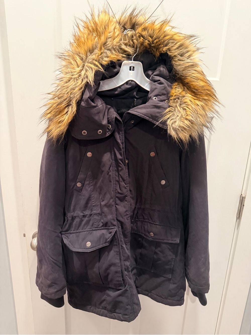 a.n.a. Medium Black Faux Fur Hooded Winter Parka Coat Utility Jacket